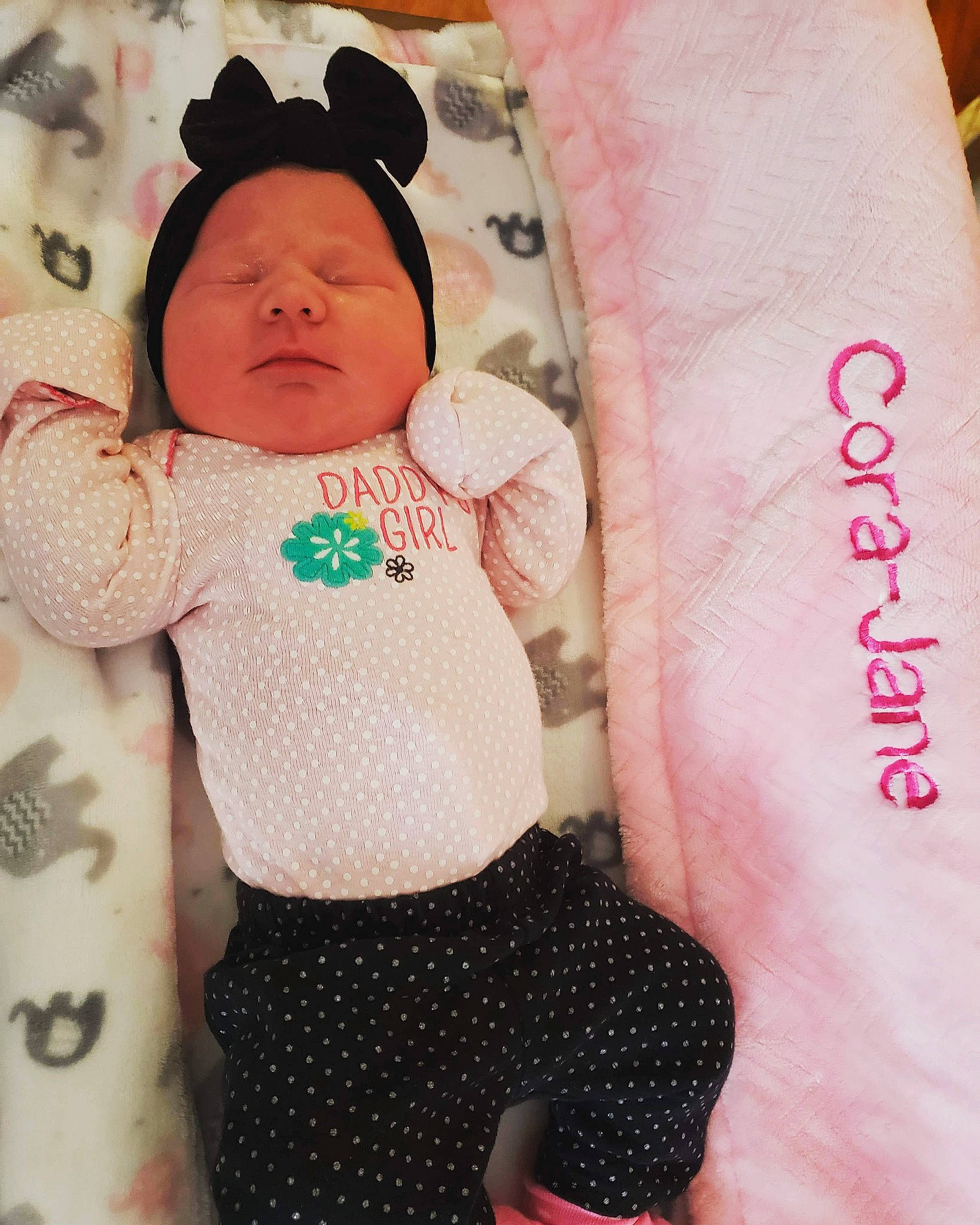 Cora-jane joined the competition — help win amazing prizes! baby, baby_products, baby_toddler_clothing, cheek, child, design, doll, headwear, linens, pattern, person, pink, polka_dot, product, skin, stuffed_toy, textile, toddler, toy