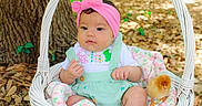 Alaiyah joined the competition — help win amazing prizes! animal, baby, basket, blanket, chick, child, cute, fluffy, forest, green, headband, infant, leaves, nature, outdoor, pink, sitting, tree, wicker, wood