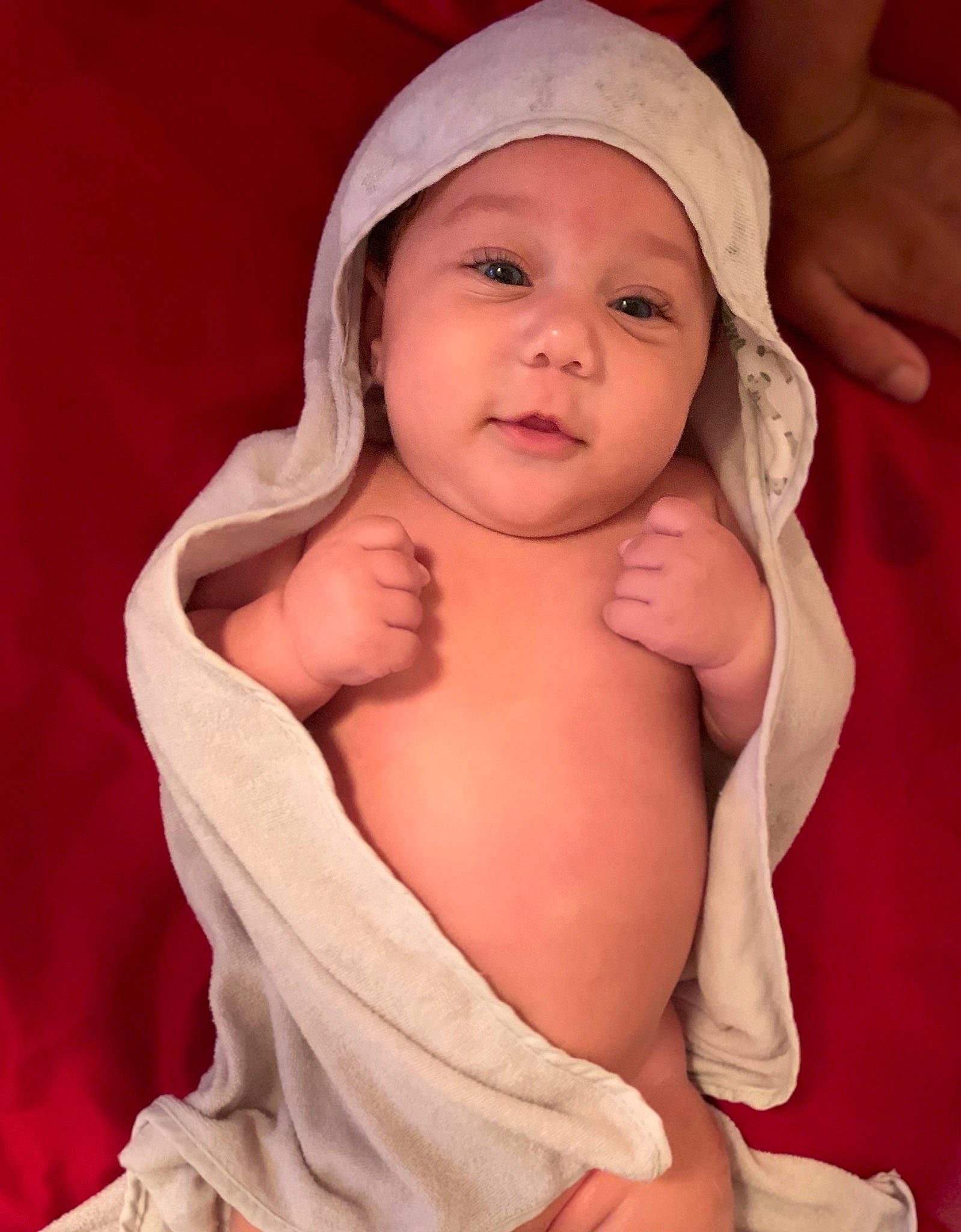 Brendan is registered to the contest to win money with this photo: baby, cheek, chest, child, flesh, hand, headwear, lip, mouth, muscle, neck, person, skin, smile, stomach, toddler