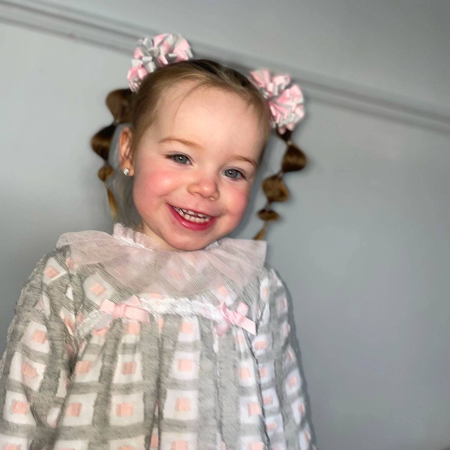 Emmie joined the competition — help win amazing prizes! baby_toddler_clothing, blond, brown_hair, child, chin, embellishment, eyelash, flash_photography, happy, headpiece, iris, jewellery, joy, magenta, neck, pattern, person, pink, skin, sleeve