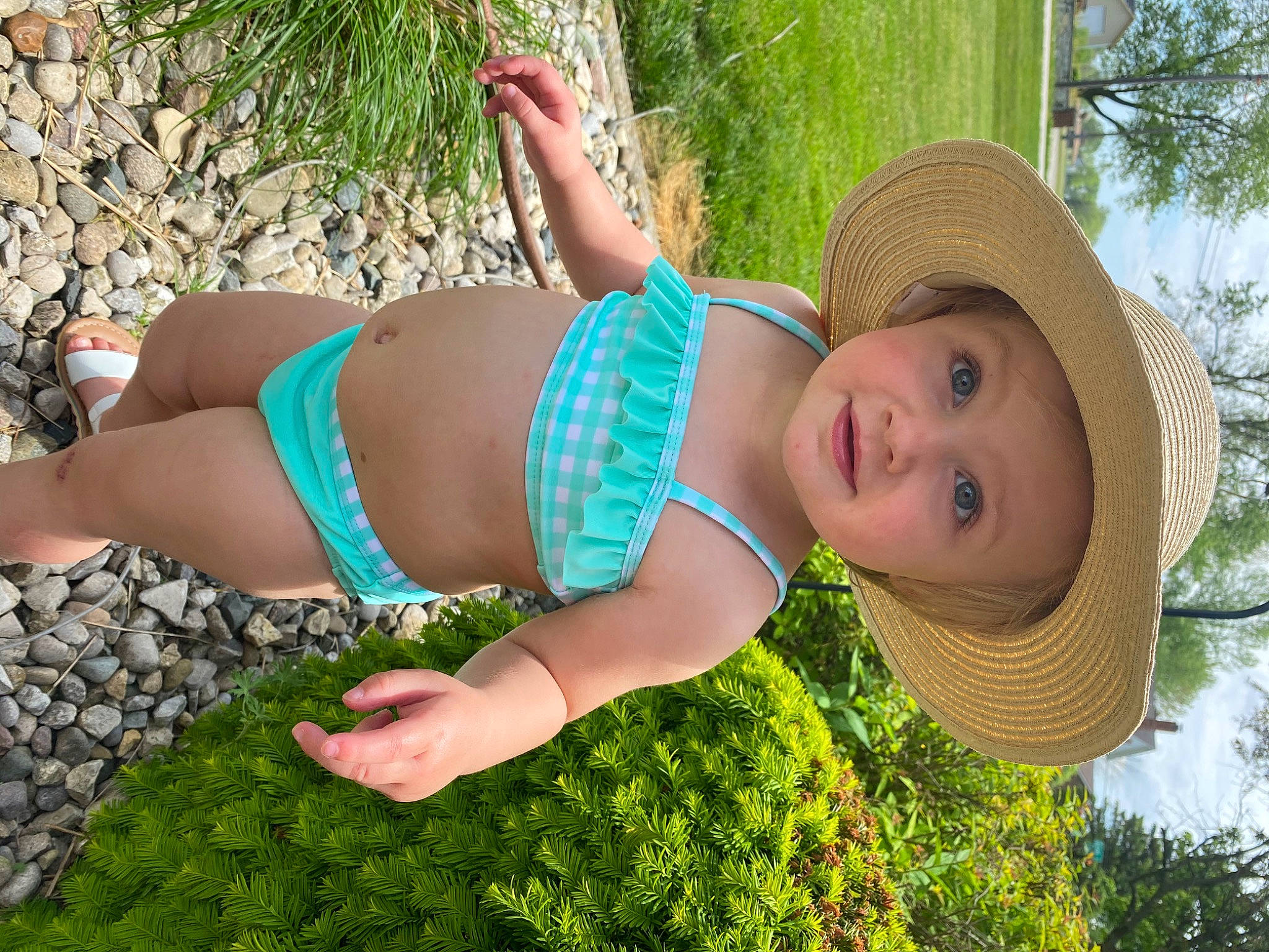 Ryla joined the competition — help win amazing prizes! abdomen, child, child_model, fashion_accessory, grass, grass_family, hat, headgear, headwear, leg, person, plant, summer, tree, vacation