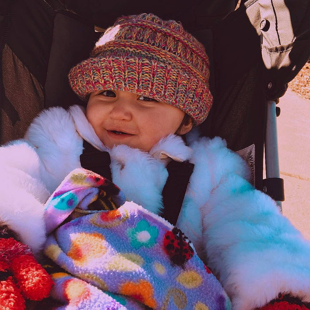 Emberly Willow Rose joined the competition — help win amazing prizes! baby, beanie, bonnet, cheek, child, hat, head, headgear, headwear, knit_cap, knitting, person, smile, textile, toddler, winter, wool