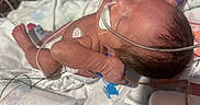 Ayla joined the competition — help win amazing prizes! newborn, baby, medical, hospital, gloves, tubes, monitoring, blanket, duck_pattern, person, hand, skin, infant, care, healthcare, bed, hospital_room, patient, premature, closeup