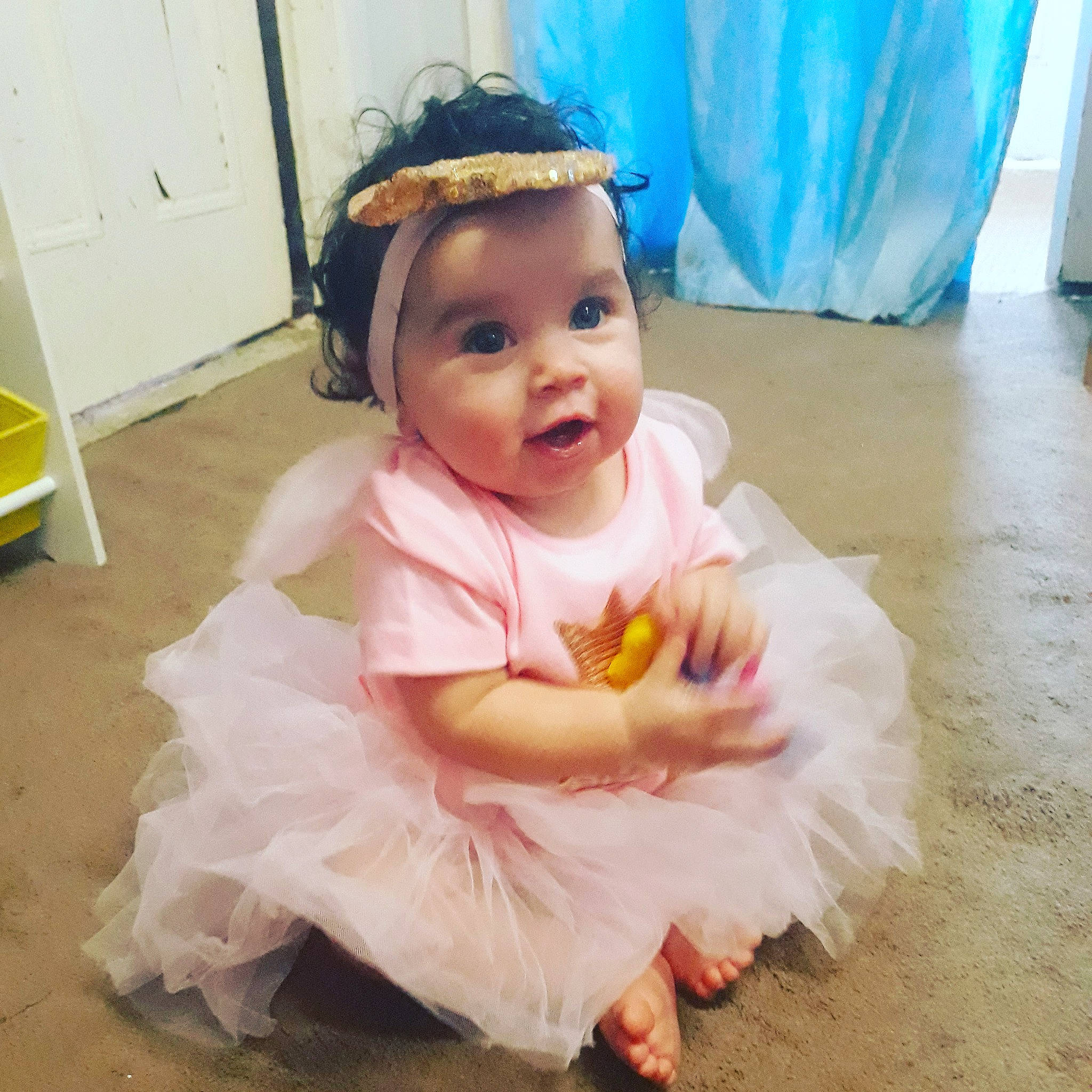 Miralee joined the competition — help win amazing prizes! baby, baby_products, baby_toddler_clothing, ballet_tutu, child, clothing, costume, dress, fashion_accessory, hair_accessory, headgear, person, pink, product, skin, smile, toddler