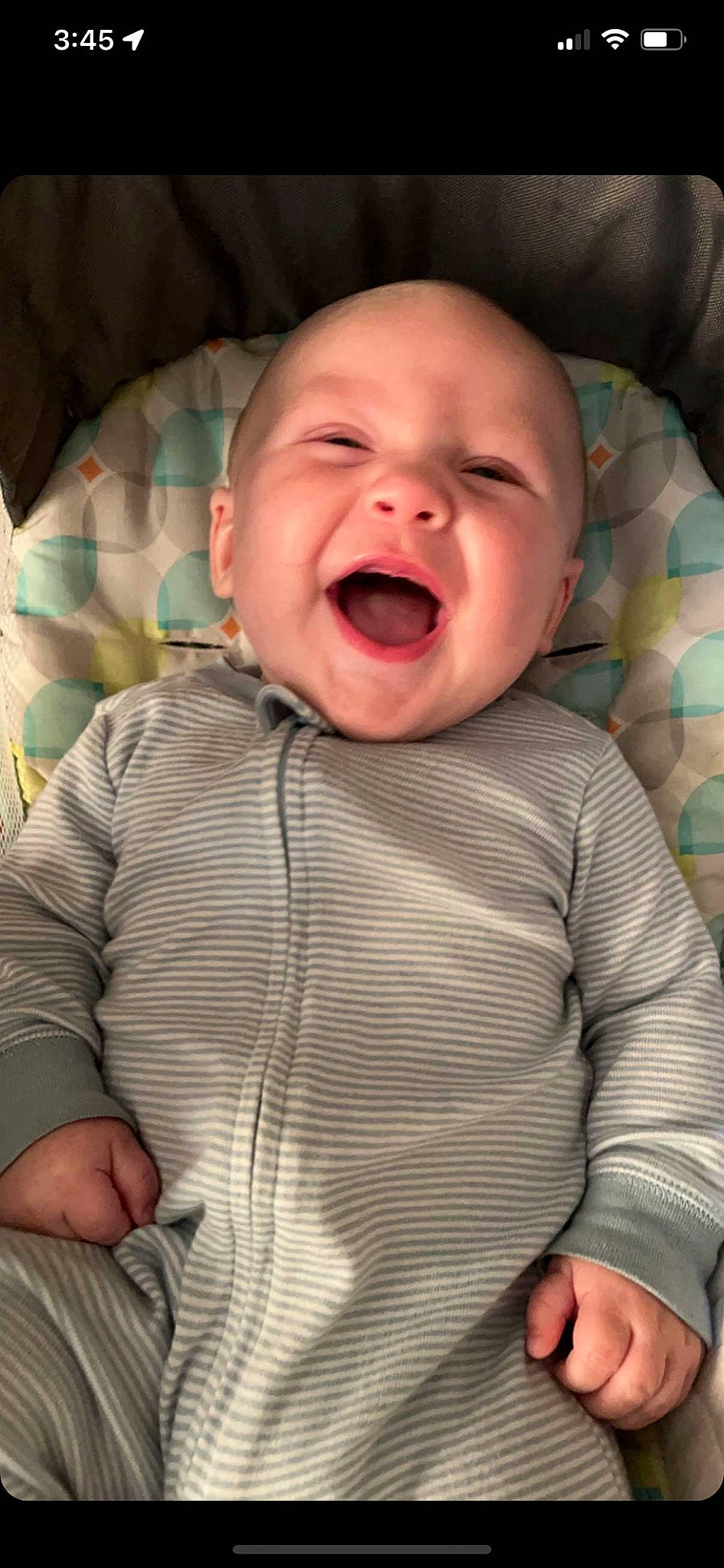 Grant is registered to the contest to win money with this photo: baby, baby_laughing, baby_toddler_clothing, cheek, child, comfort, eye, eyebrow, fun, happy, head, iris, mouth, nose, person, shout, skin, sleeve, smile, toddler