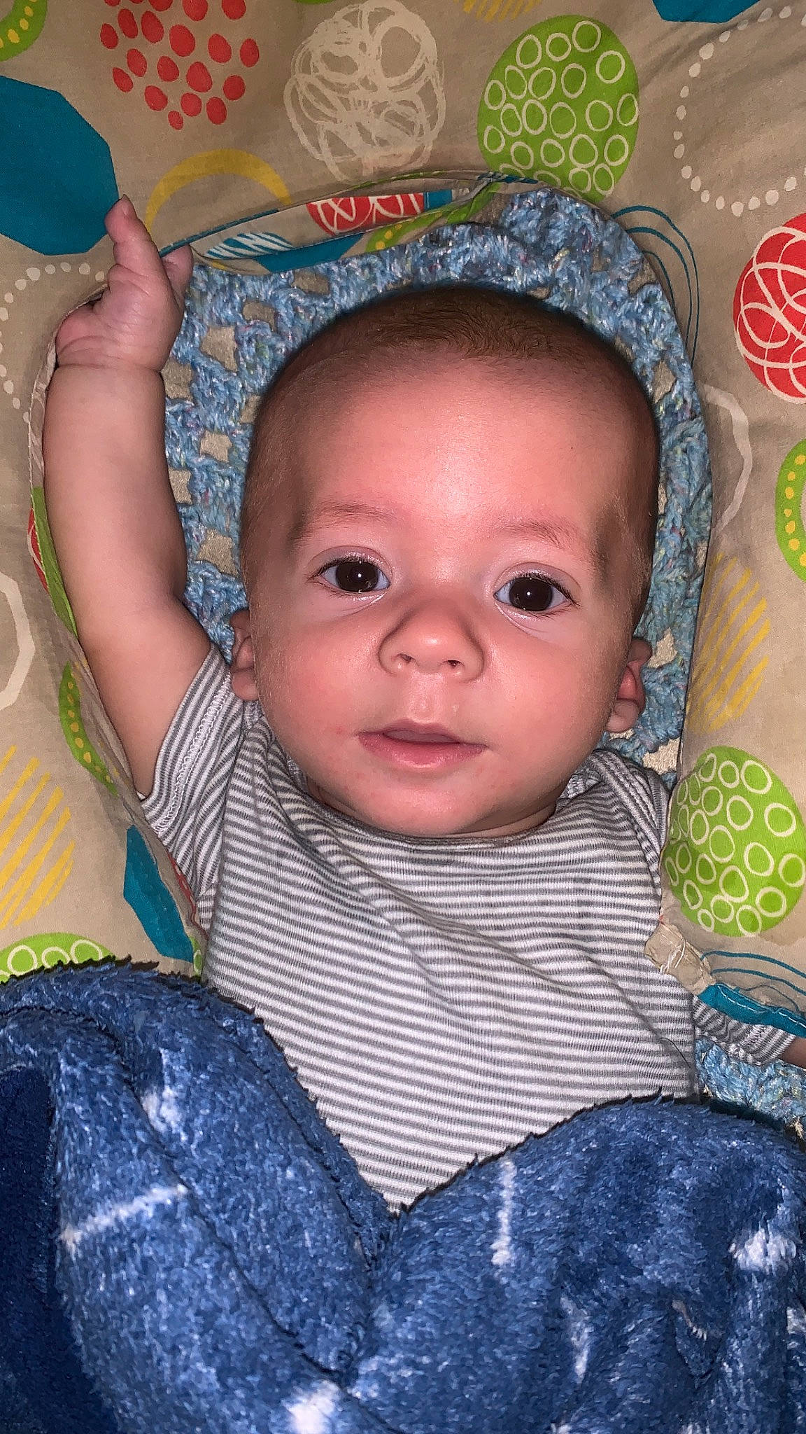 Leland joined the competition — help win amazing prizes! baby, baby_toddler_clothing, blue, cheek, chin, dress, eye, eyebrow, eyelash, forehead, hairstyle, head, headgear, iris, lip, mouth, nose, person, skin, textile