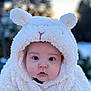 animal_ears, apparel, baby, blue_eyes, child, closeup, costume, curious, cute, face, fluffy, hood, innocent, nature, outdoor, portrait, soft_texture, white, winter, young_child