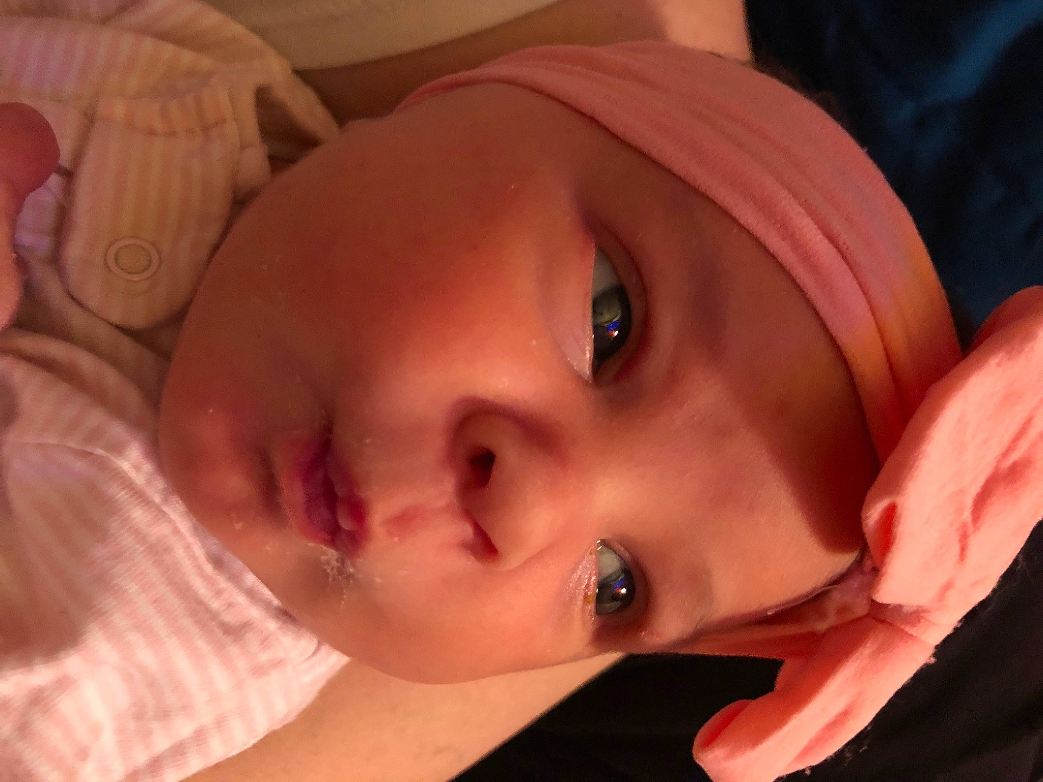 Serraphine is registered to the contest to win money with this photo: baby, cheek, ear, eye, eyebrow, eyelash, face, flash_photography, forehead, happy, headgear, headwear, human_body, iris, lip, mouth, nose, organ, person, pink