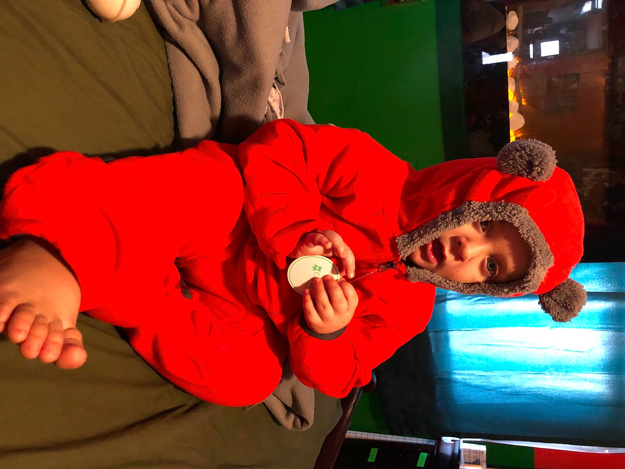 Bryson joined the competition — help win amazing prizes! child, comfort, display_device, elbow, event, flat_panel_display, fun, knee, lap, led_backlit_lcd_display, leisure, orange, person, room, television_set, wrist