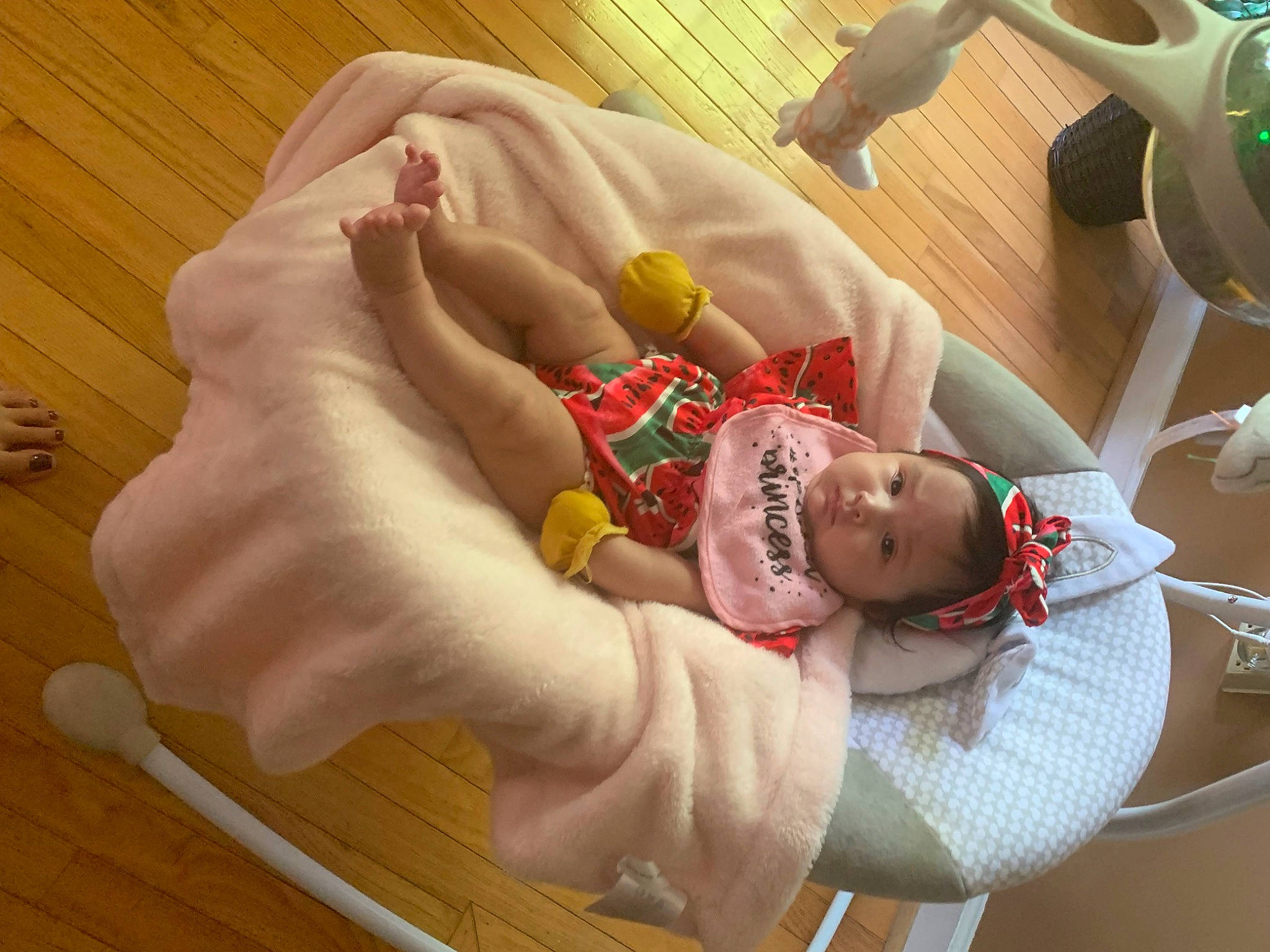 Leia joined the competition — help win amazing prizes! baby, baby_products, baby_safety, baby_toddler_clothing, child, comfort, event, finger, gesture, hardwood, nail, person, room, skin, thumb, toddler, varnish, wood, wood_flooring, wood_stain