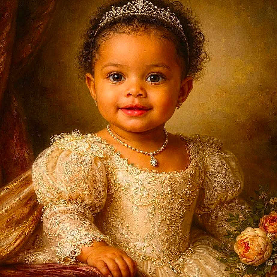 Carebear joined the competition — help win amazing prizes! baby, child, classic, curly_hair, cute, dress, elegant, flowers, formal, indoor, jewelry, lace, pearls, portrait, posing, princess, smile, tiara, toddler, young