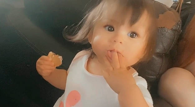 Adaliena is registered to the contest to win money with this photo: baby, cheek, chin, ear, eyebrow, eyelash, finger, fun, gesture, hand, happy, iris, lip, mouth, neck, nose, person, skin, smile, thumb