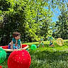 Kreg joined the competition — help win amazing prizes! toddler, child, inflatable_pool, lei, ball, strawberry, watermelon, grass, outdoor, sunny, trees, blue_sky, decorations, letters, greenery, play, summer, nature, happy, cute