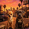 Baïla a rejoint le concours — aidez-le/la à gagner de superbes lots ! puppy, dog, chihuahua, bully, gold_chain, street, sunset, urban, car, palm_trees, money, bandana, sign, liquor_store, buildings, sky, clouds, sidewalk, road, portrait