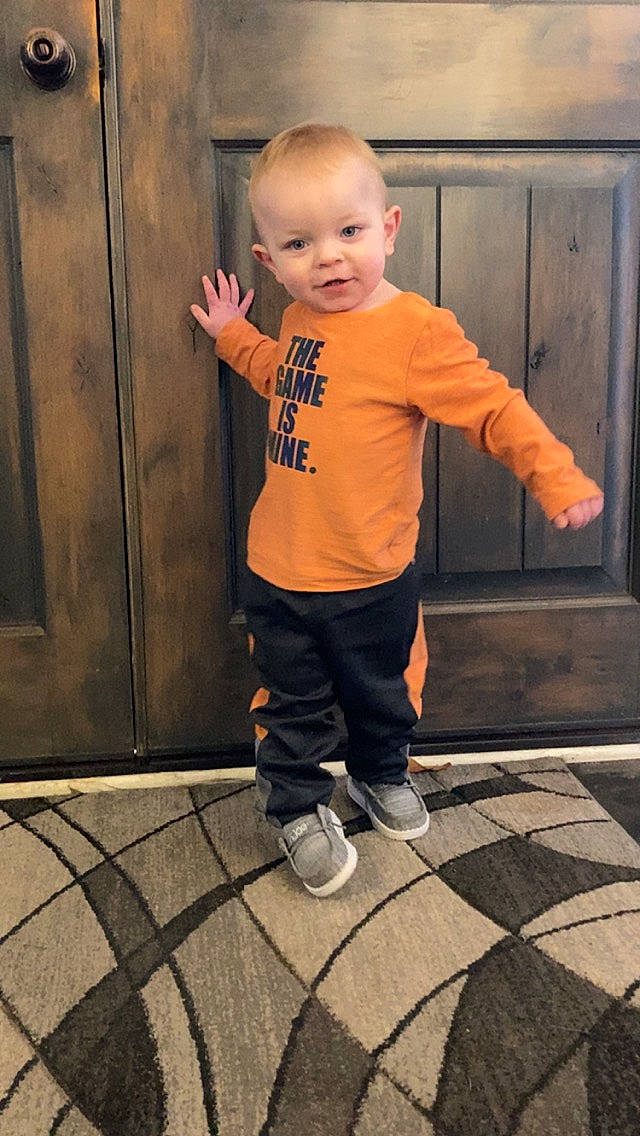 William joined the competition — help win amazing prizes! baby, baby_toddler_clothing, child, composite_material, design, door, facial_expression, floor, flooring, fun, gas, hairstyle, happy, leg, person, road_surface, sleeve, smile, t_shirt, toddler