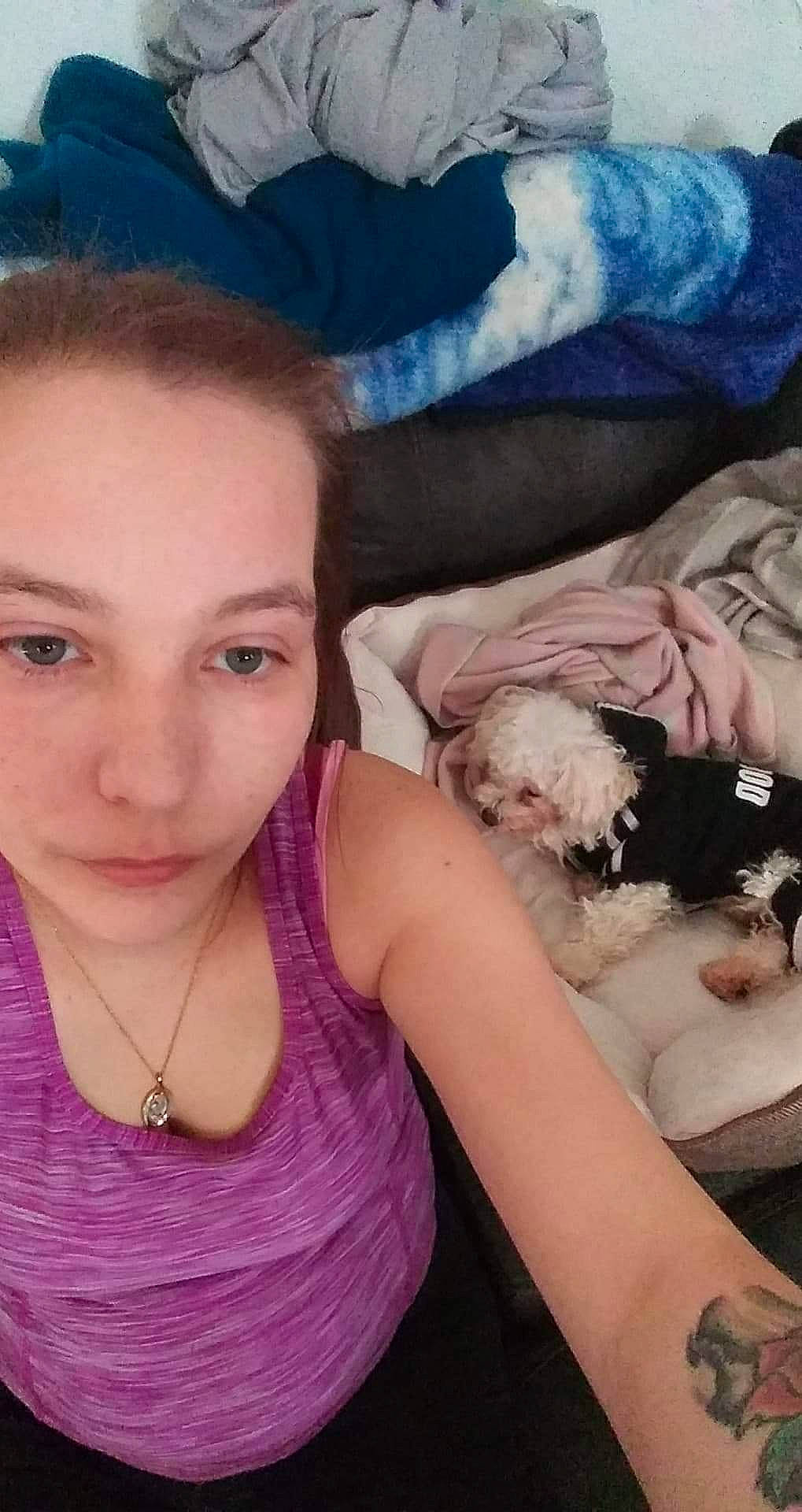 Remmie joined the competition — help win amazing prizes! black_hair, blue, carnivore, chest, comfort, companion_dog, cool, dog, dog_breed, eye, eyelash, fawn, fur, happy, head, human, jewellery, shoulder, t_shirt, toy_dog