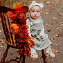 Scarlett joined the competition — help win amazing prizes! baby, child, chair, pumpkin, autumn, fall, headband, bow, flowers, leaves, outdoor, path, wooden_chair, cute, dress, pink_shoes, white_tights, seasonal, nature, portrait