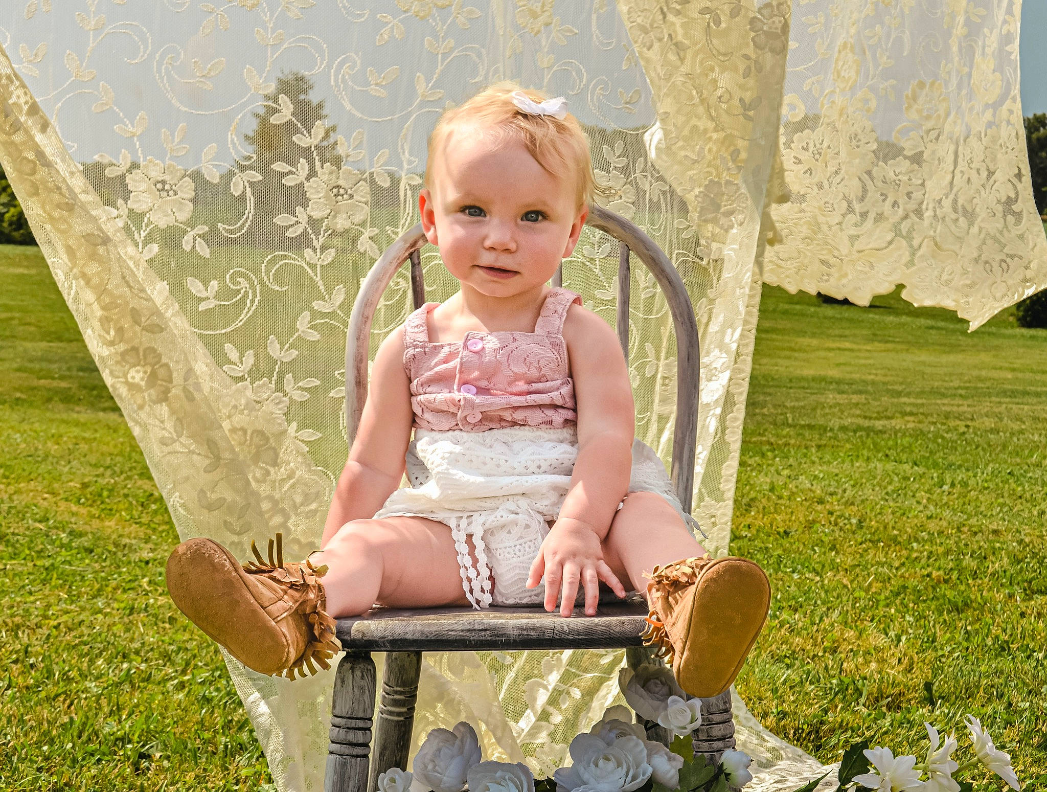 Rowyn joined the competition — help win amazing prizes! beauty, chair, dress, eye, fun, grass, happy, head, leaf, leg, leisure, people_in_nature, person, pink, plant, skin, summer, sunlight, toddler, tree