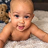 Nagi joined the competition — help win amazing prizes! baby, infant, child, smiling, happy, portrait, face, eyes, open_mouth, bare_shoulders, blanket, fluffy_blanket, teddy_bear, bedroom, indoors, cozy, close_up, sitting, photography, adorable