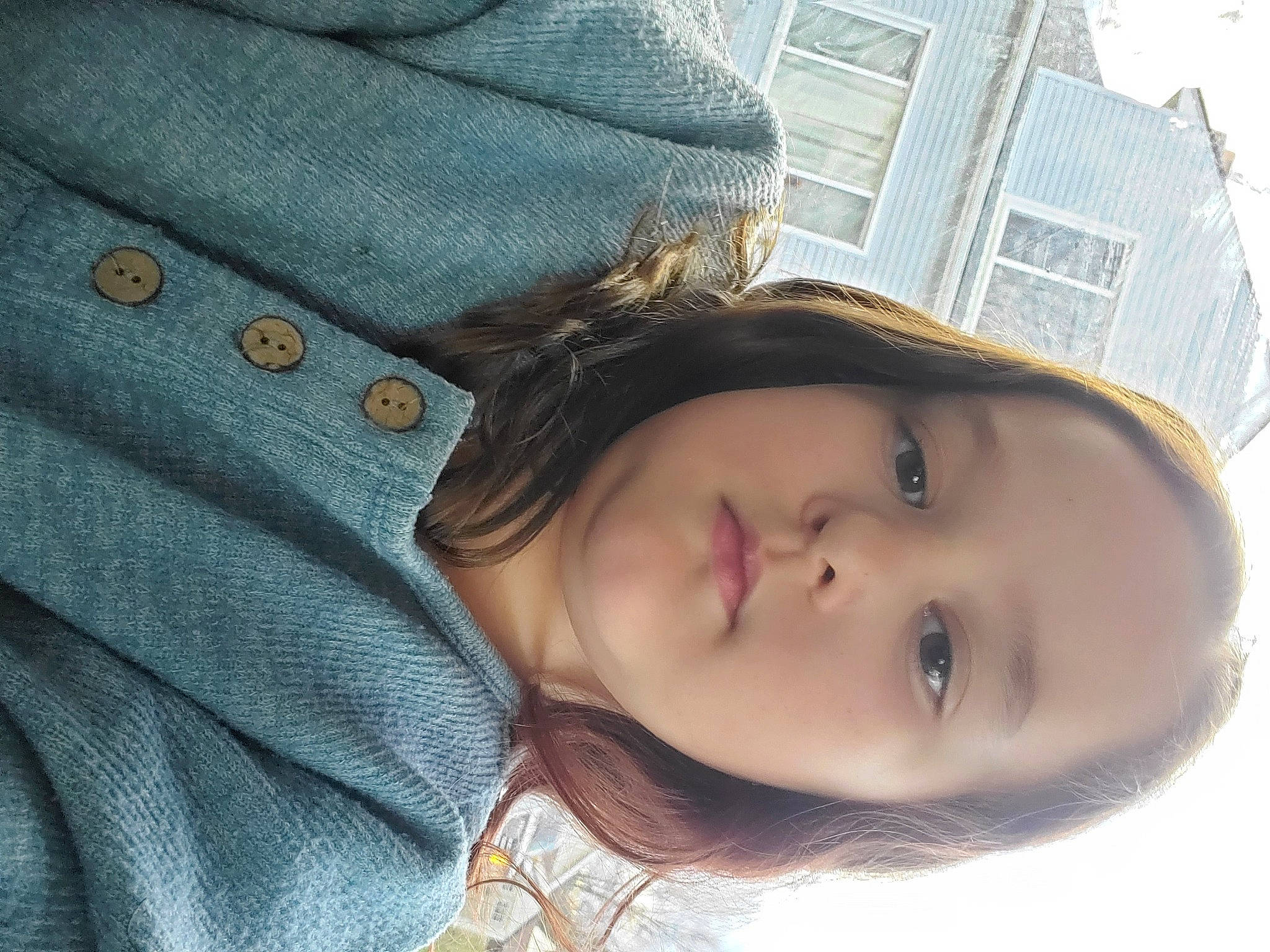 Karlie is registered to the contest to win money with this photo: comfort, denim, electric_blue, eye, eyelash, fur, grass, happy, head, lip, nose, outerwear, pattern, person, portrait_photography, skin, street_fashion, toddler, tree, window