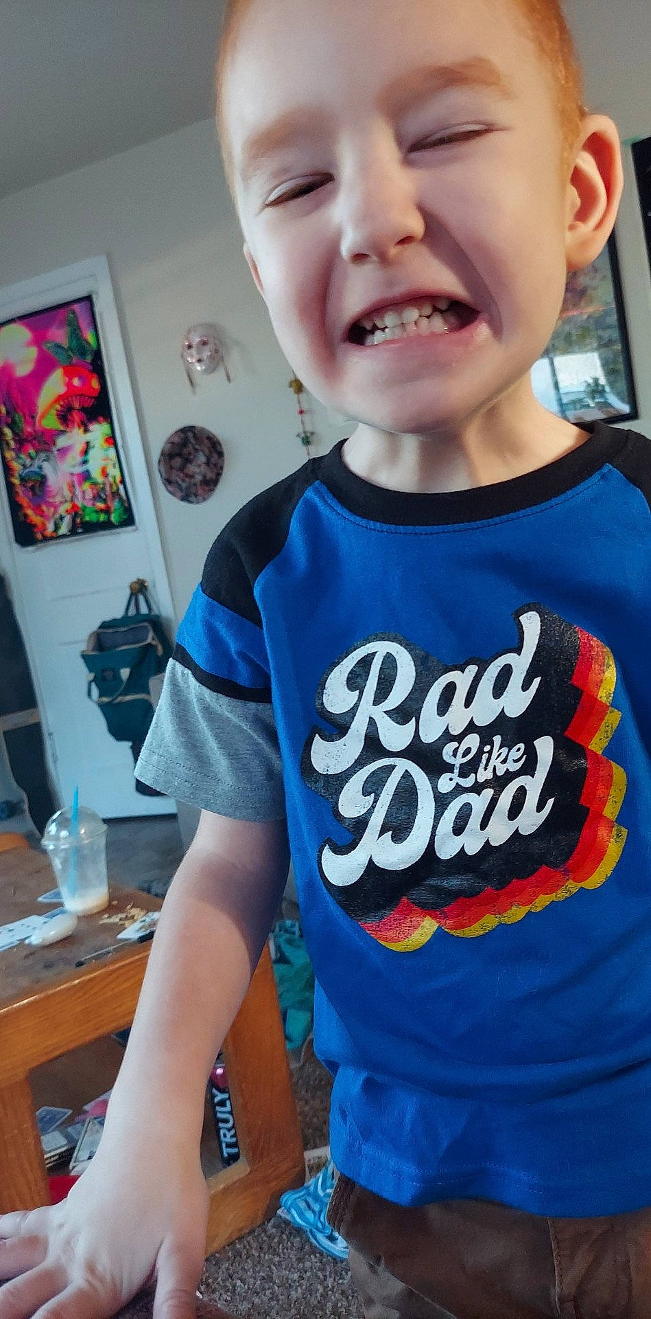 James joined the competition — help win amazing prizes! active_shirt, baby_toddler_clothing, blue, cool, electric_blue, eyelash, eyewear, fashion, font, fun, gesture, happy, neck, person, picture_frame, product, sleeve, sportswear, street_fashion, t_shirt