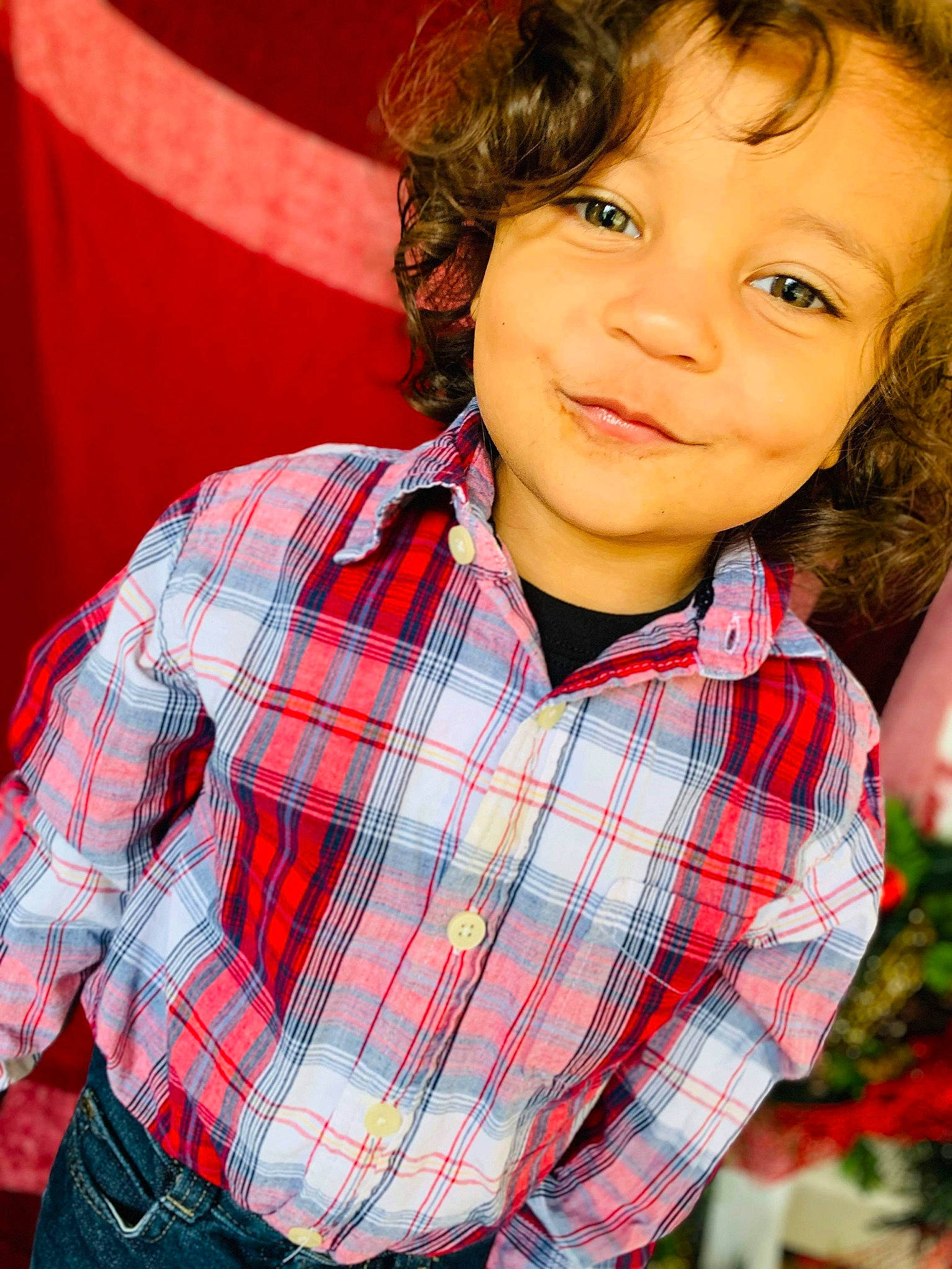 Prince joined the competition — help win amazing prizes! cheek, child, child_model, chin, design, face, fun, male, pattern, person, photography, plaid, red, smile, tartan, textile, toddler