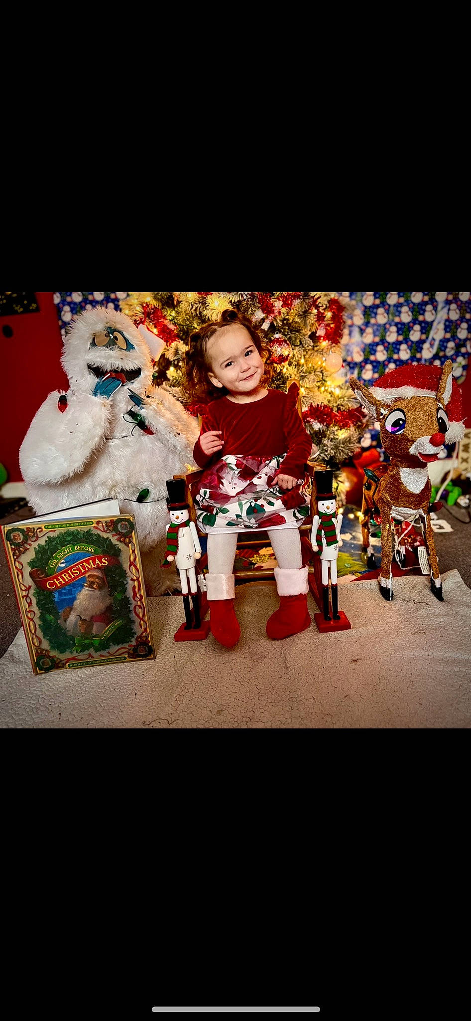 Annalee joined the competition — help win amazing prizes! christmas, christmas_decoration, christmas_eve, christmas_lights, christmas_ornament, entertainment, event, festival, fictional_character, fun, fur, happy, holiday, interior_design, joy, ornament, person, santa_claus, sitting, toddler