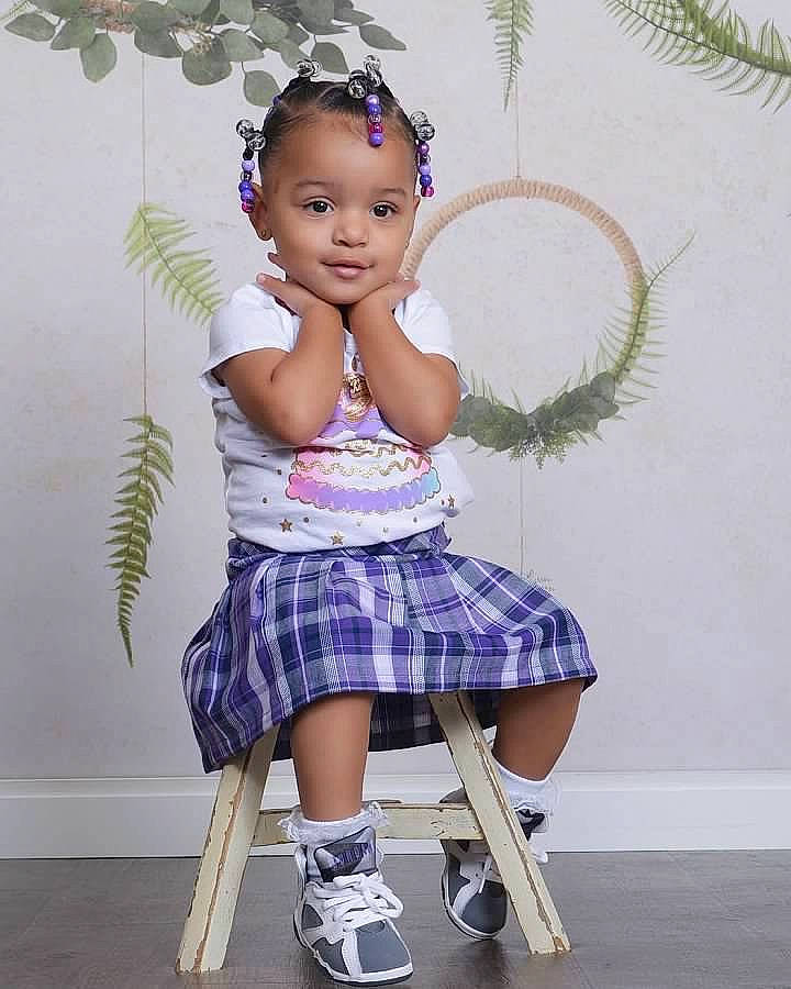 Kennedi is registered to the contest to win money with this photo: baby_toddler_clothing, clothing, dress, face, fashion, happy, headpiece, leg, magenta, person, photograph, pink, plaid, purple, sleeve, snapshot, sock, tartan, toddler, violet