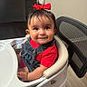 Nahara Rosario joined the competition — help win amazing prizes! adorable, baby, cheeks, child, clothing, cute, denim_overall, face, hair_accessory, happy, high_chair, indoor, infant, person, portrait, red_bow, seat, skin, smiling, young_child