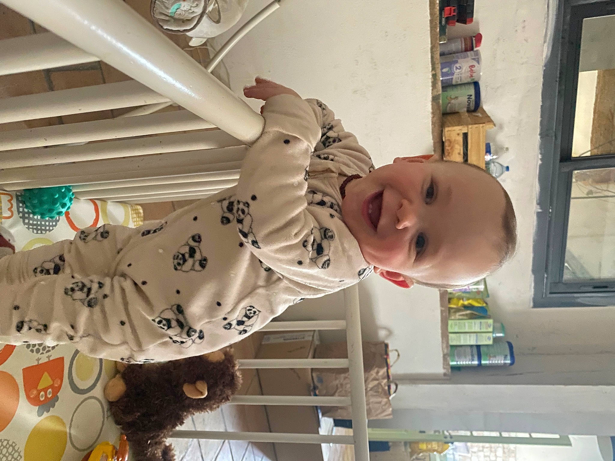 Maxime participe au concours pour gagner de l'argent avec cette photo : baby, baby_laughing, baby_products, baby_toddler_clothing, building, ceiling, child, fun, happy, hat, joy, person, room, shelf, smile, toddler, window, wood