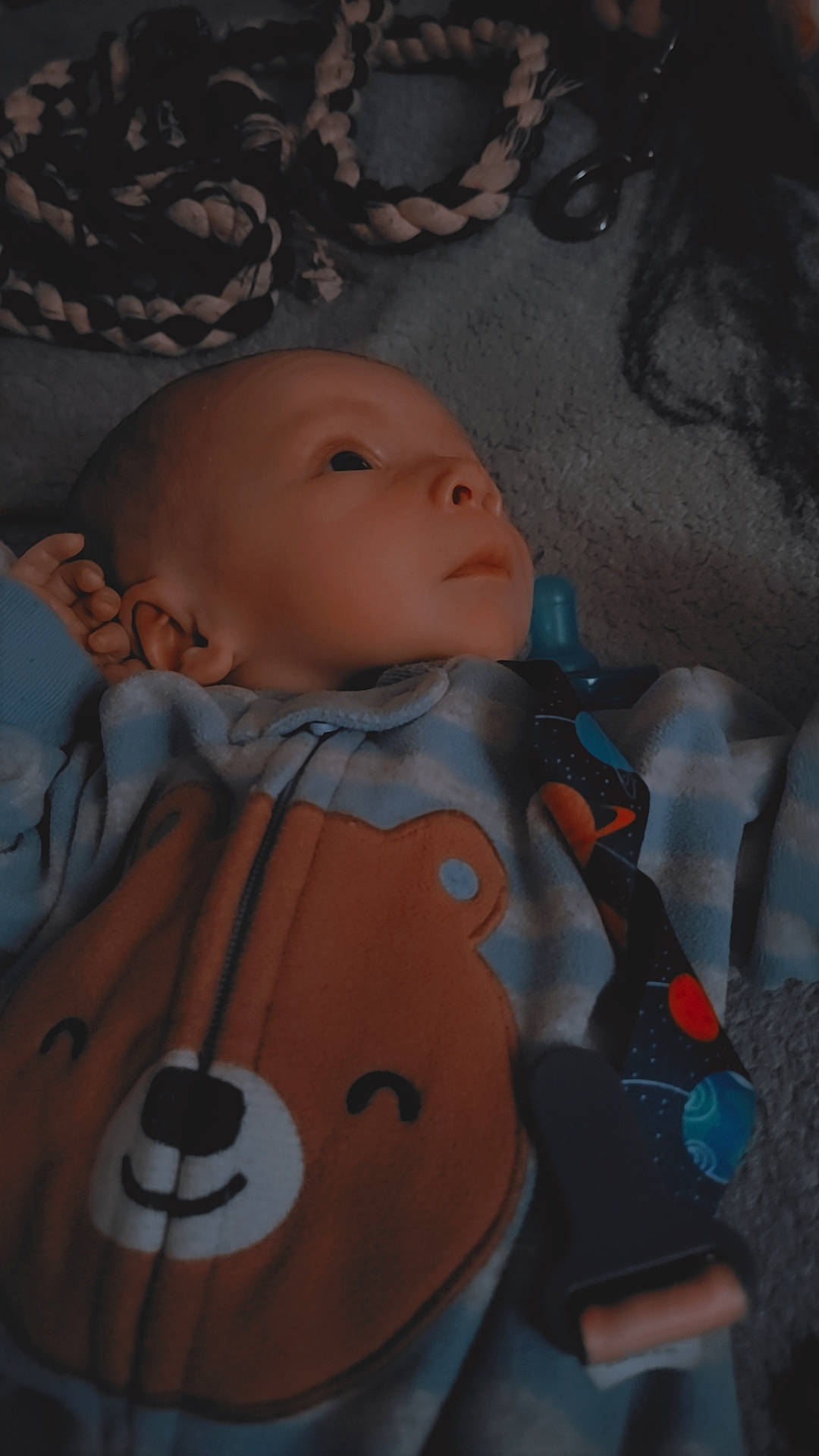 Koda is registered to the contest to win money with this photo: baby, baby_products, cheek, child, chin, doll, eye, fur, lip, mouth, nose, pattern, peach, person, personal_protective_equipment, skin, sleeve, stuffed_toy, textile, toddler