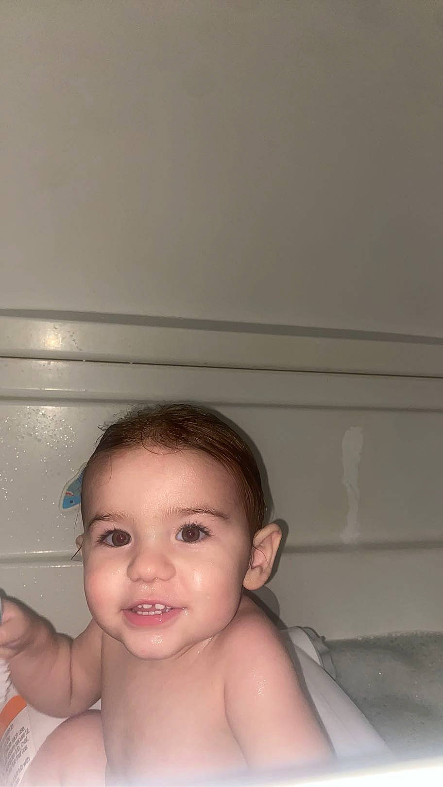 Kaysen joined the competition — help win amazing prizes! baby, baby_bathing, bathing, cheek, chest, child, eyebrow, eyelash, finger, gesture, hair, happy, joy, lip, mouth, nose, person, skin, smile, thumb