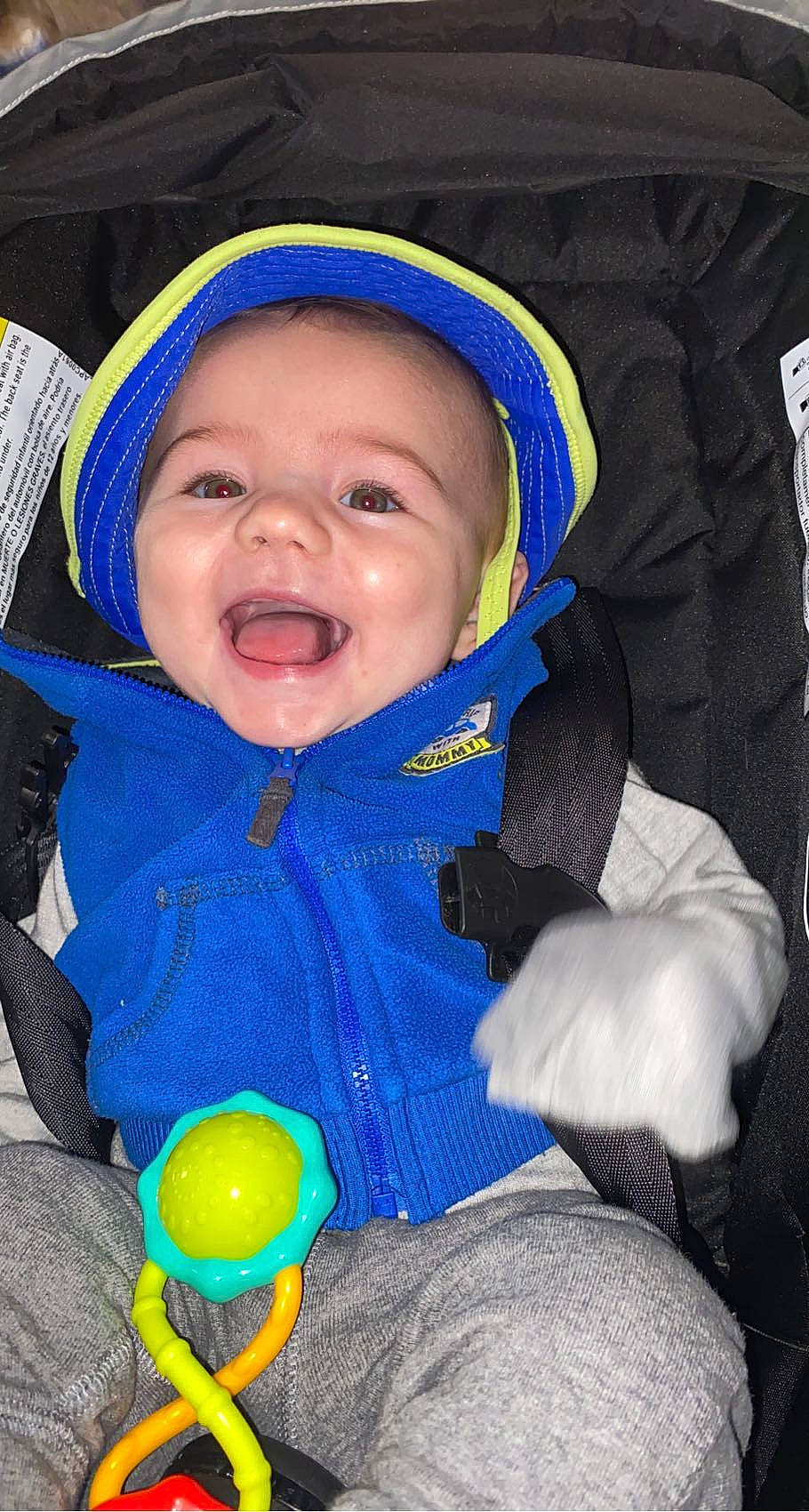 Kaysen joined the competition — help win amazing prizes! azure, baby, baby_toddler_clothing, blue, cheek, cool, electric_blue, face, fun, happy, headgear, headwear, iris, jacket, nose, person, product, skin, sleeve, smile