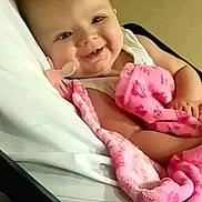 Neavah joined the competition — help win amazing prizes! baby, bed, blanket, child, comfort, cozy, cute, happy, indoors, infant, person, pink, portrait, resting, smile, soft, toddler, warm, white, young