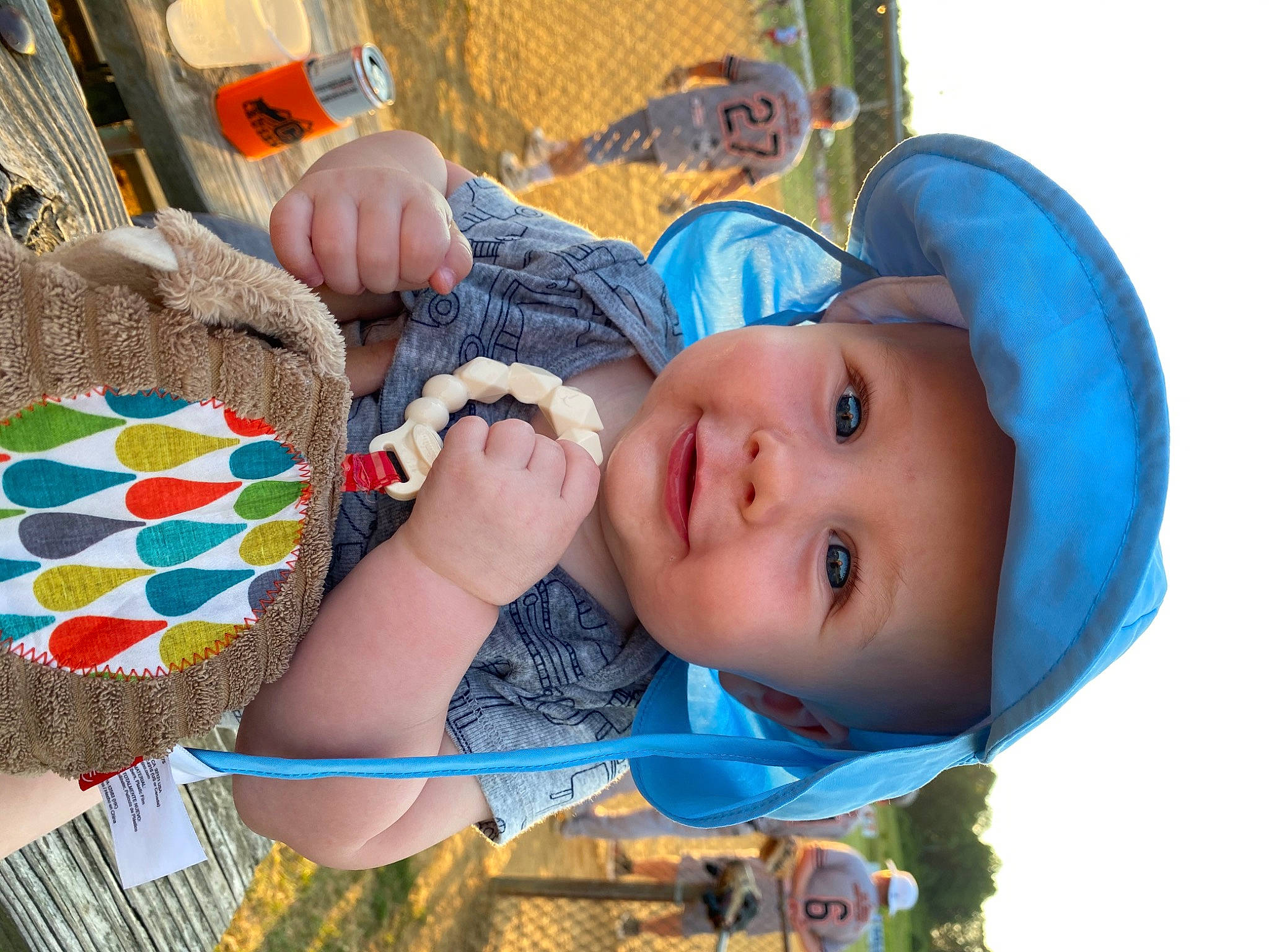 Ridge is registered to the contest to win money with this photo: baby, baby_products, baby_toys, cheek, child, headwear, person, play, product, textile, toddler, toy