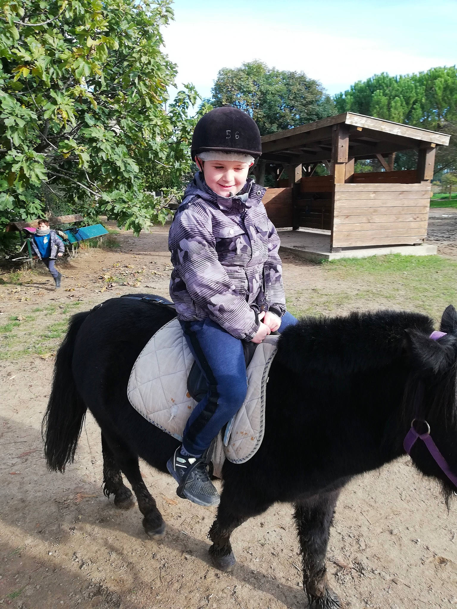 Kyllian a rejoint le concours — aidez-le/la à gagner de superbes lots ! boot, equestrian_helmet, equestrianism, fur, headgear, headwear, helmet, horse, horse_supplies, human, joy, leg, livestock, person, pony, ranch, rural_area, shed, shoe, snapshot