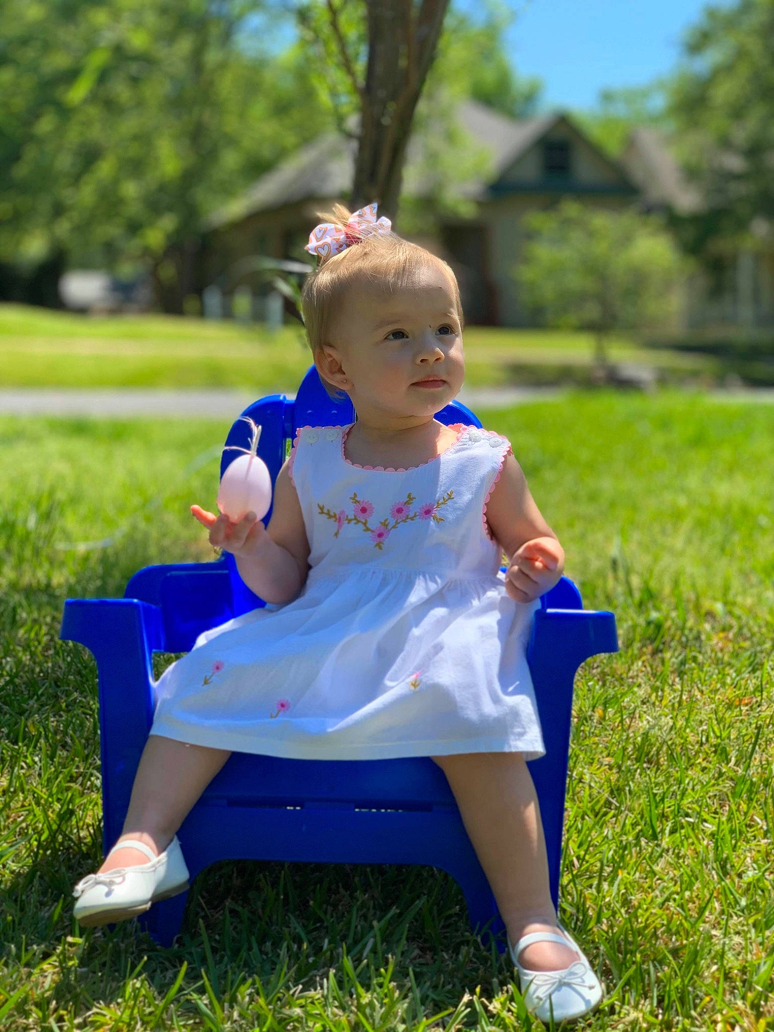 Aaleyah is registered to the contest to win money with this photo: baby, blue, child, dress, flower, fun, grass, grass_family, happy, meadow, people, people_in_nature, person, photography, plant, sitting, smile, spring, summer, toddler