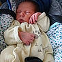 newborn, baby, sleeping, infant, car_seat, blanket, pajamas, paw_prints, seatbelt, cushion, child, cute, resting, soft, clothing, indoors, portrait, peaceful, comfort, babywear
