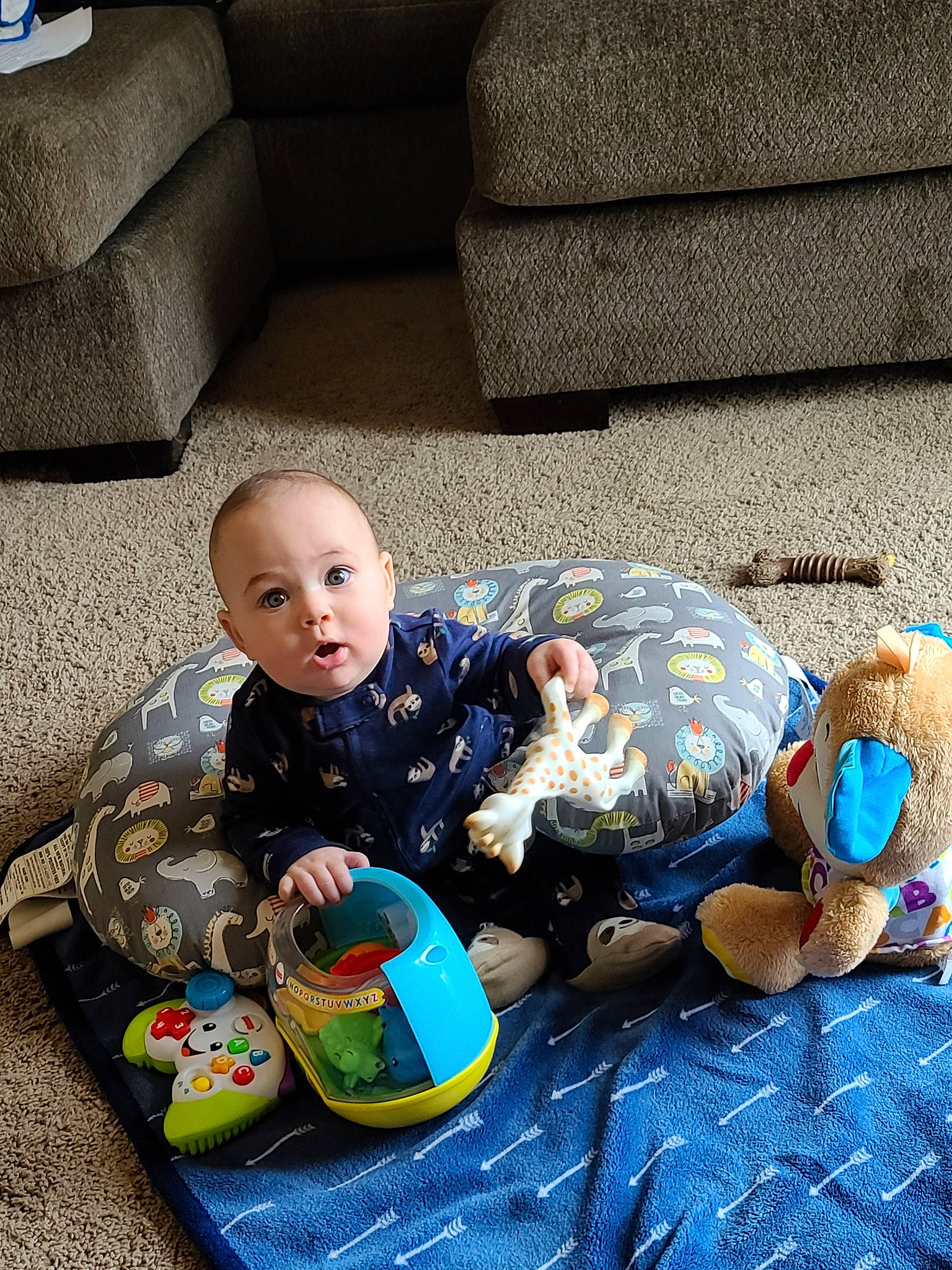 Blaine joined the competition — help win amazing prizes! baby, child, person, play, room, sibling, sitting, surprise, toddler, vacation