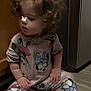 Everleigh is registered to the contest to win money with this photo: baby, butterfly, cabinet, child, clothing, curly_hair, cute, face, floor, home, indoor, kitchen, minnie_mouse, onesie, pajamas, person, refrigerator, sitting, toddler, wooden_floor