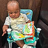 Ky joined the competition — help win amazing prizes! baby, baby_chair, chair, child, clothing, colorful, cute, fabric, focused, indoor, infant, pattern, play, seated, socks, soft_book, toy, winnie_the_pooh, wooden_background, young