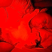 Thya participe au concours pour gagner de l'argent avec cette photo : cat, person, sleeping, bed, pillow, paw, cuddle, indoor, red_light, close_up, rest, relaxation, companion, animal, human, face, comfort, night, blanket, peaceful