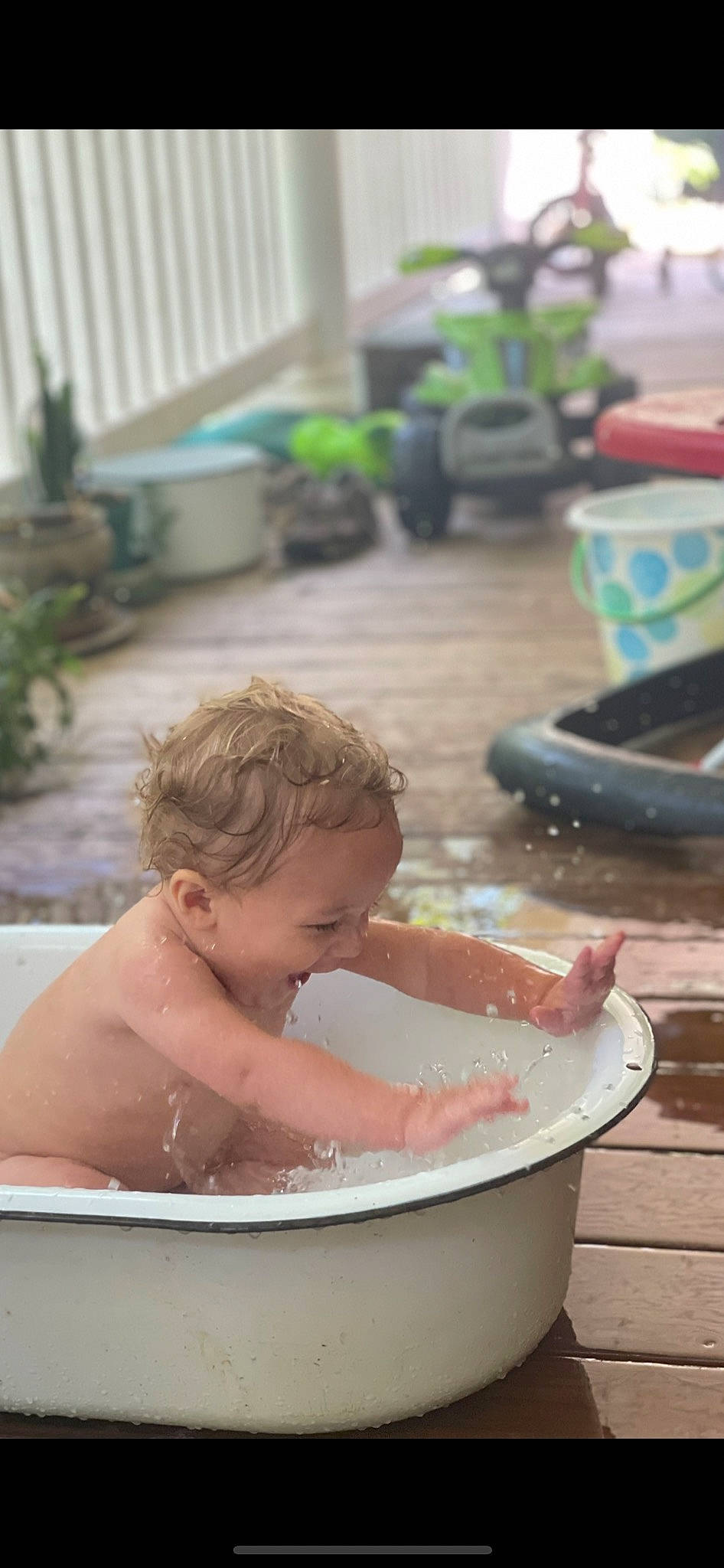 Cason joined the competition — help win amazing prizes! baby, baby_bathing, baby_products, bathing, bathtub, chest, child, fluid, fun, grass, green, hair, leisure, person, plant, recreation, sitting, skin, summer, toddler