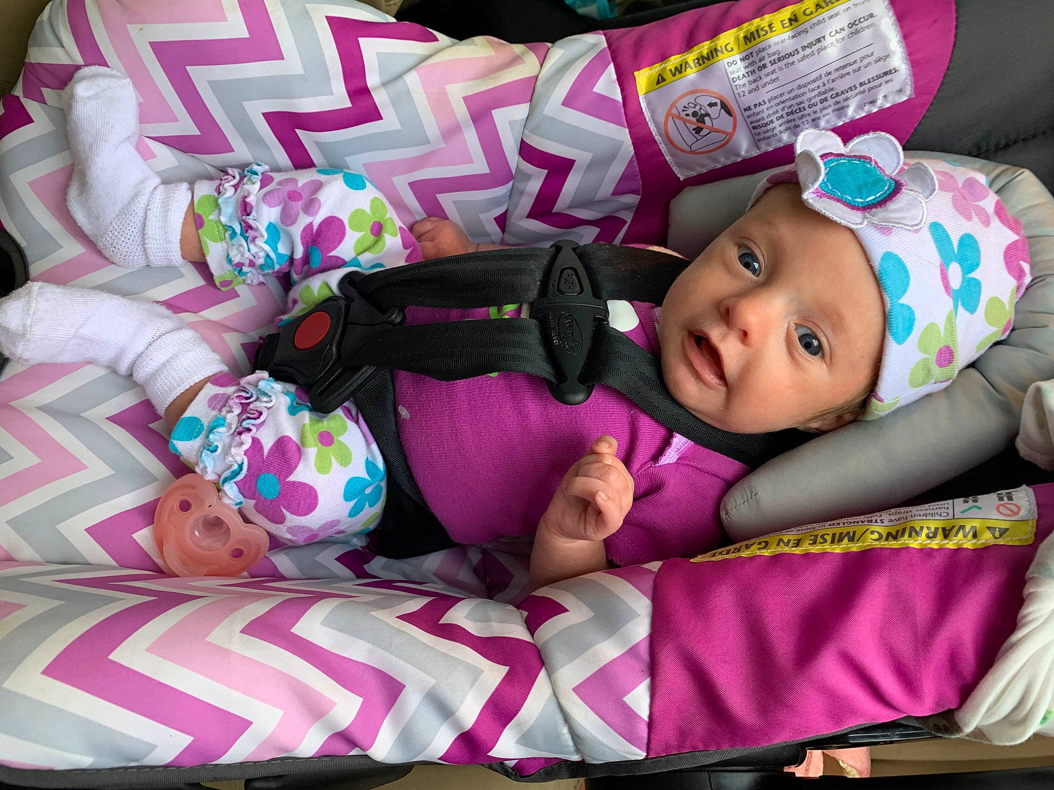 Aryabella is registered to the contest to win money with this photo: baby, baby_in_car_seat, baby_products, bedtime, birth, car_seat, child, headwear, nap, person, pink, product, purple, sleep, toddler