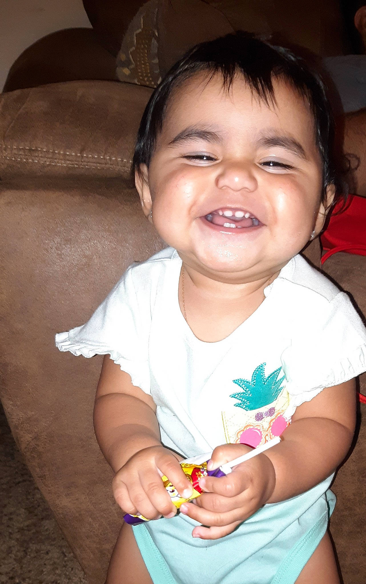 Maeve joined the competition — help win amazing prizes! baby, cheek, child, face, facial_expression, fun, happy, iris, joy, laugh, lip, mouth, neck, person, play, skin, smile, toddler, tooth