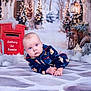 Otis joined the competition — help win amazing prizes! baby, child, blue_eyes, christmas, holiday, decorations, lantern, mailbox, letters_to_santa, pajamas, snow, gift, tree, ornaments, present, festive, winter, indoors, floor, portrait