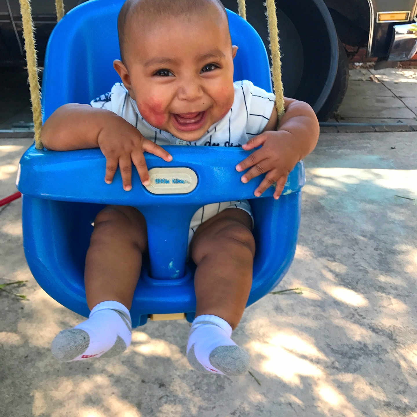 Quintin is registered to the contest to win money with this photo: arm, blue, child, fun, girl, leisure, material, personal_protective_equipment, product, toddler, vacation