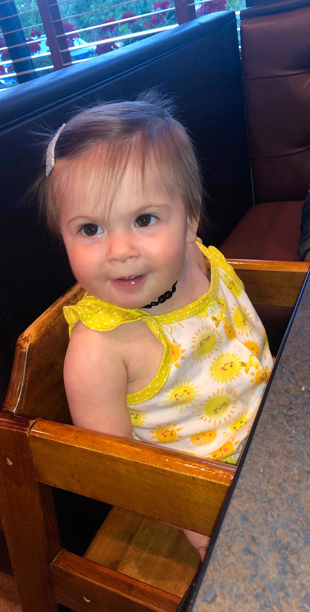 Hope is registered to the contest to win money with this photo: baby, child, eye, iris, person, sitting, skin, smile, toddler, yellow