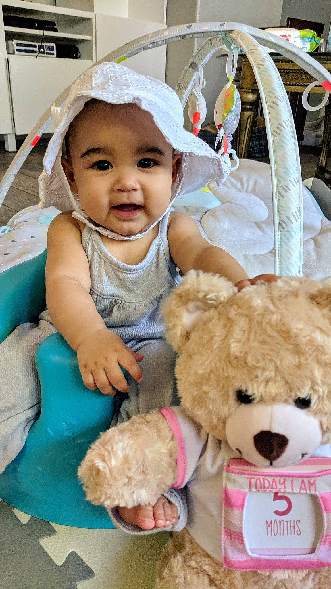 Giuliana joined the competition — help win amazing prizes! baby, child, happy, person, play, plush, product, smile, stuffed_toy, teddy_bear, toddler, toy