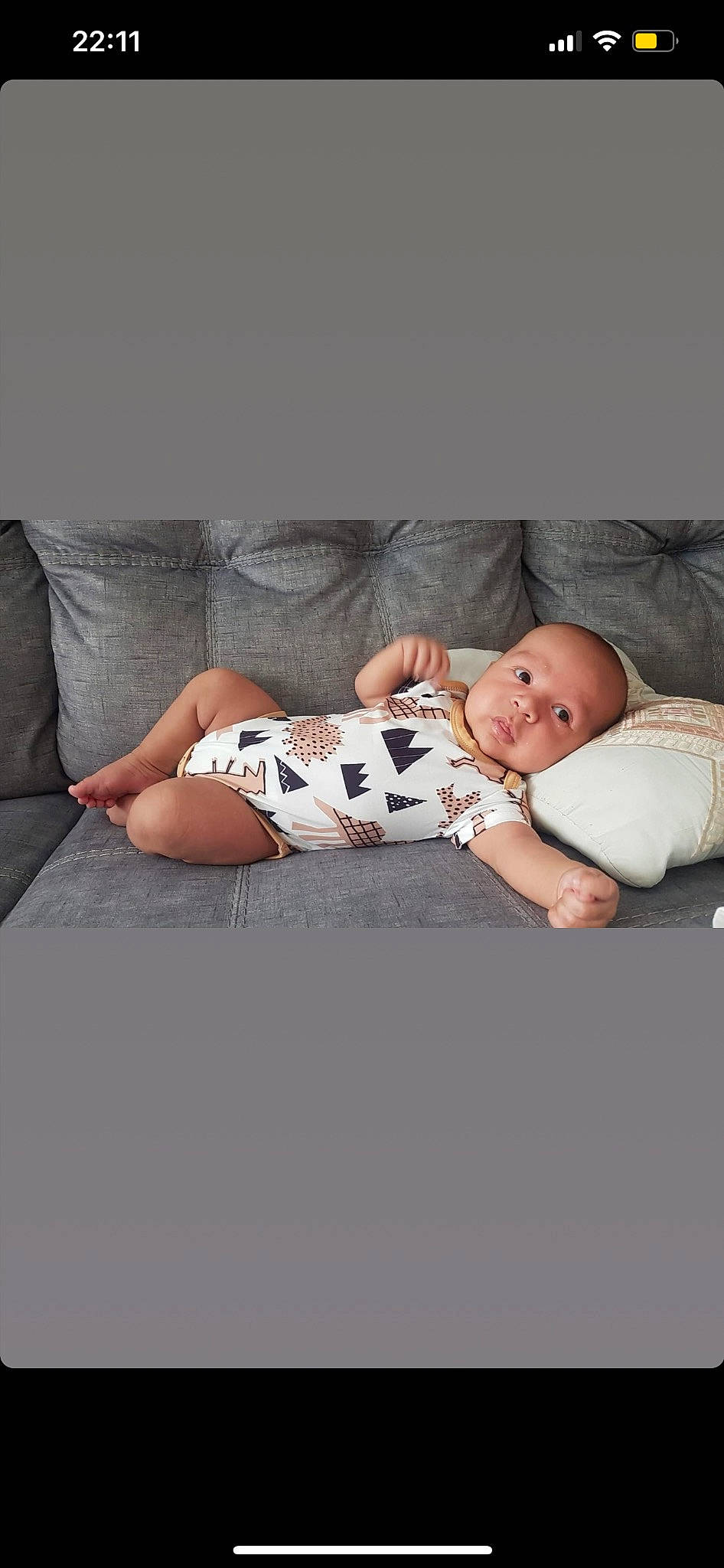 Athan joined the competition — help win amazing prizes! baby, baby_sleeping, baby_toddler_clothing, child, comfort, flash_photography, foot, grass, grey, human_leg, knee, linens, nap, pattern, person, sitting, sleeve, t_shirt, thigh, toddler